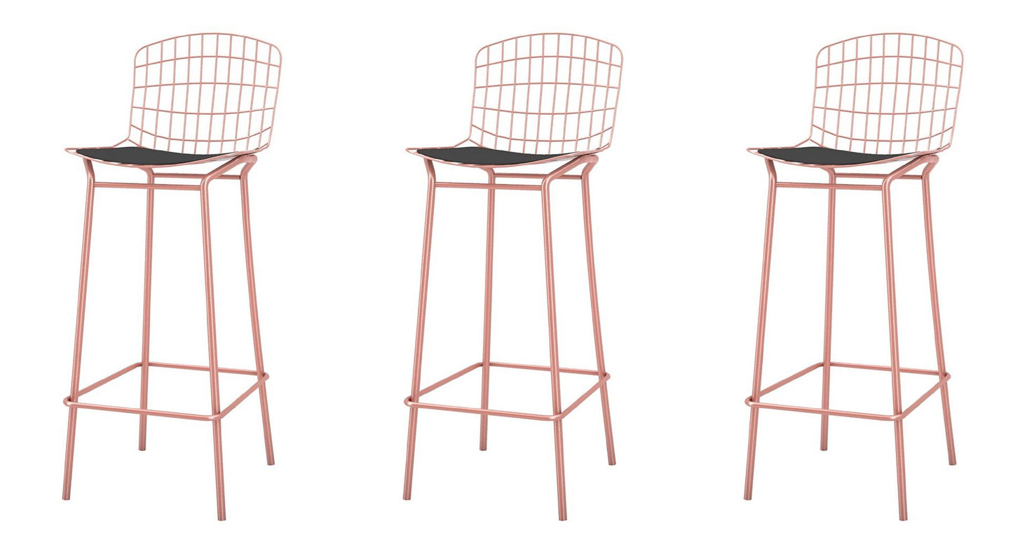 Manhattan Comfort Madeline 41.73" Barstool with Seat Cushion in Rose Pink Gold and Black (Set of 3)