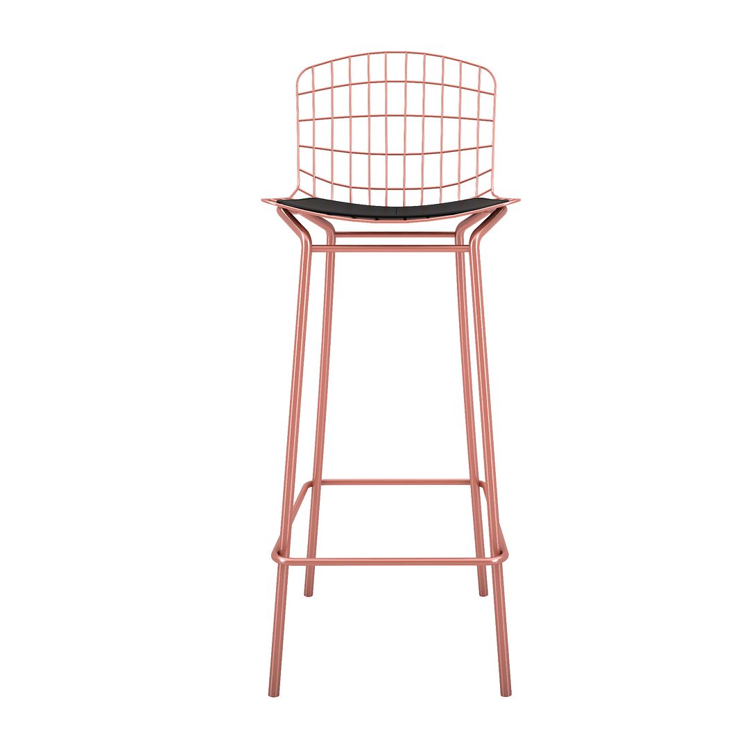 Manhattan Comfort Madeline 41.73" Barstool with Seat Cushion in Rose Pink Gold and Black (Set of 3)