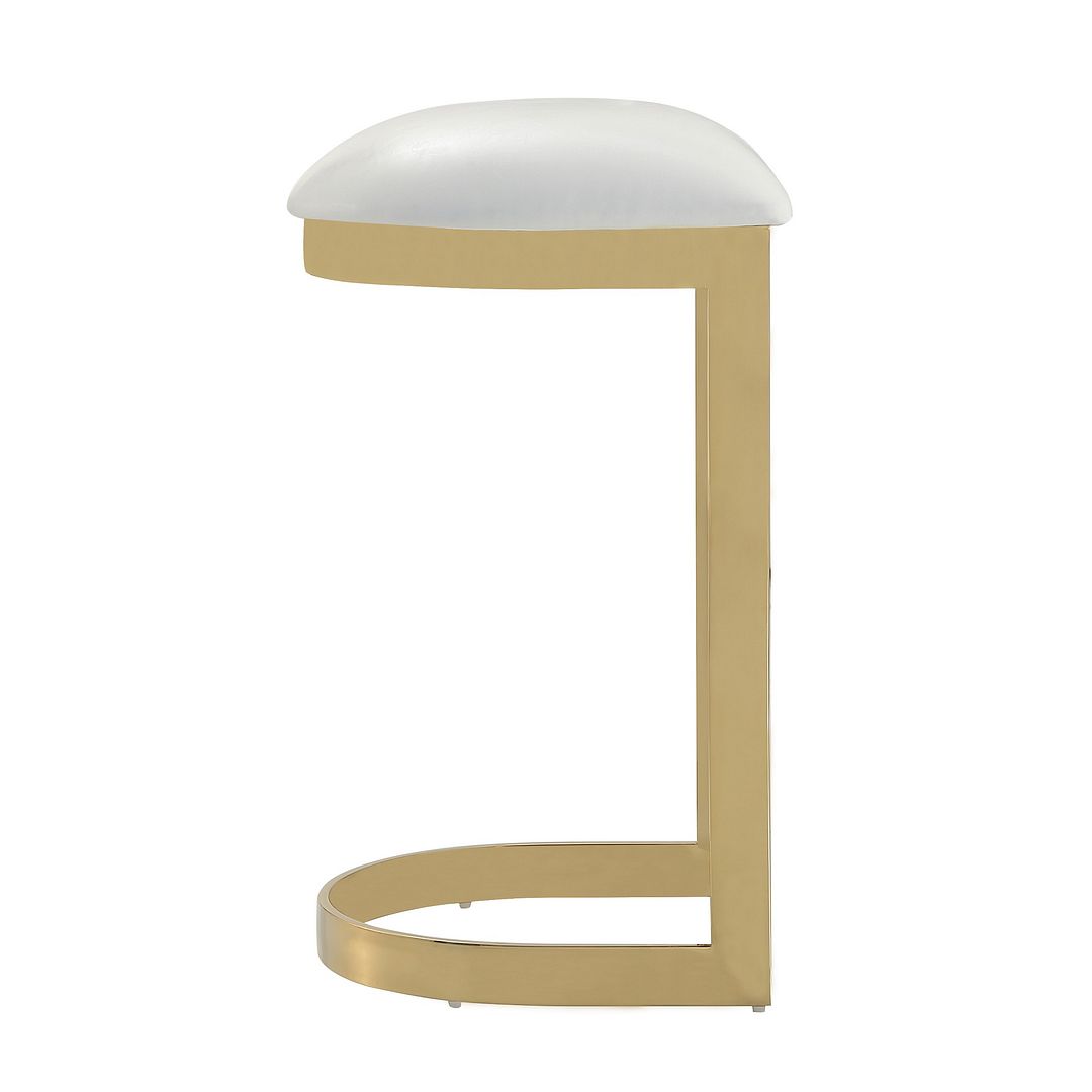 Manhattan Comfort Aura 28.54 in. White and Polished Brass Stainless Steel Bar Stool
